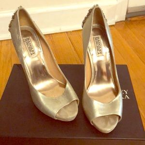 Gold Badgley mishka jeweled heels